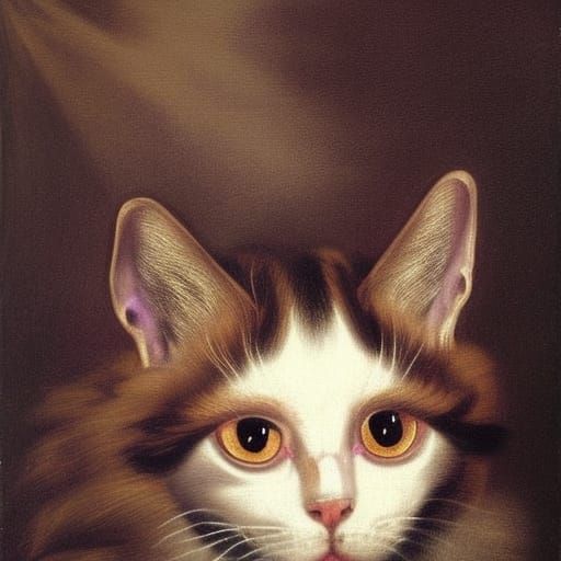 Gothic Cat Portrait with Aquiline Nose, Dark Purple Hues