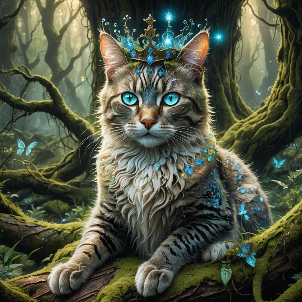 Lace Cat in Mystical Forest: Fantasy Concept Art