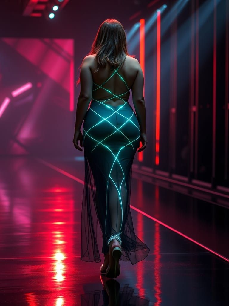 Ethereal Cyberpunk Goddess Strides Through Futuristic Citysc...