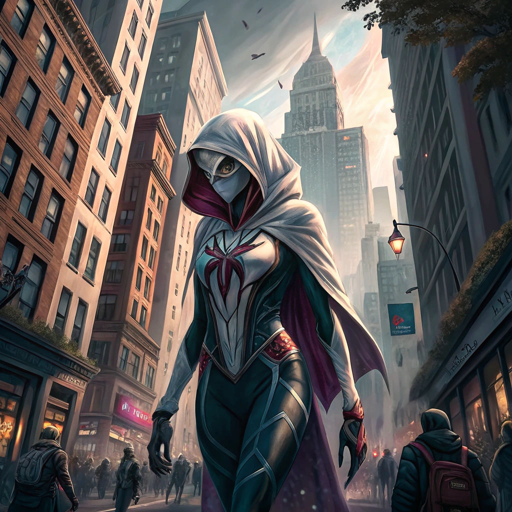 Giant Spider Gwen Dominates City in Detailed Matte Painting