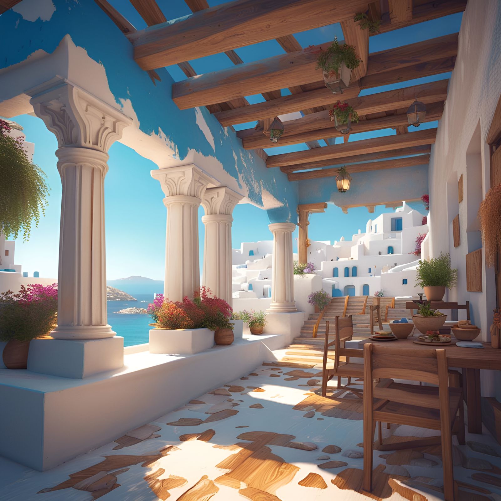 Mykonos Dream Vacation: Hyperdetailed Seascape Art