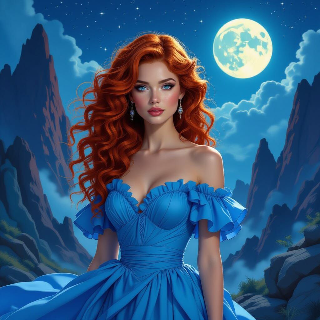 Red-Haired Woman in a Dramatic Landscape