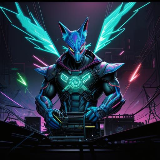 Cyberpunk Mechanic in Neon Garage