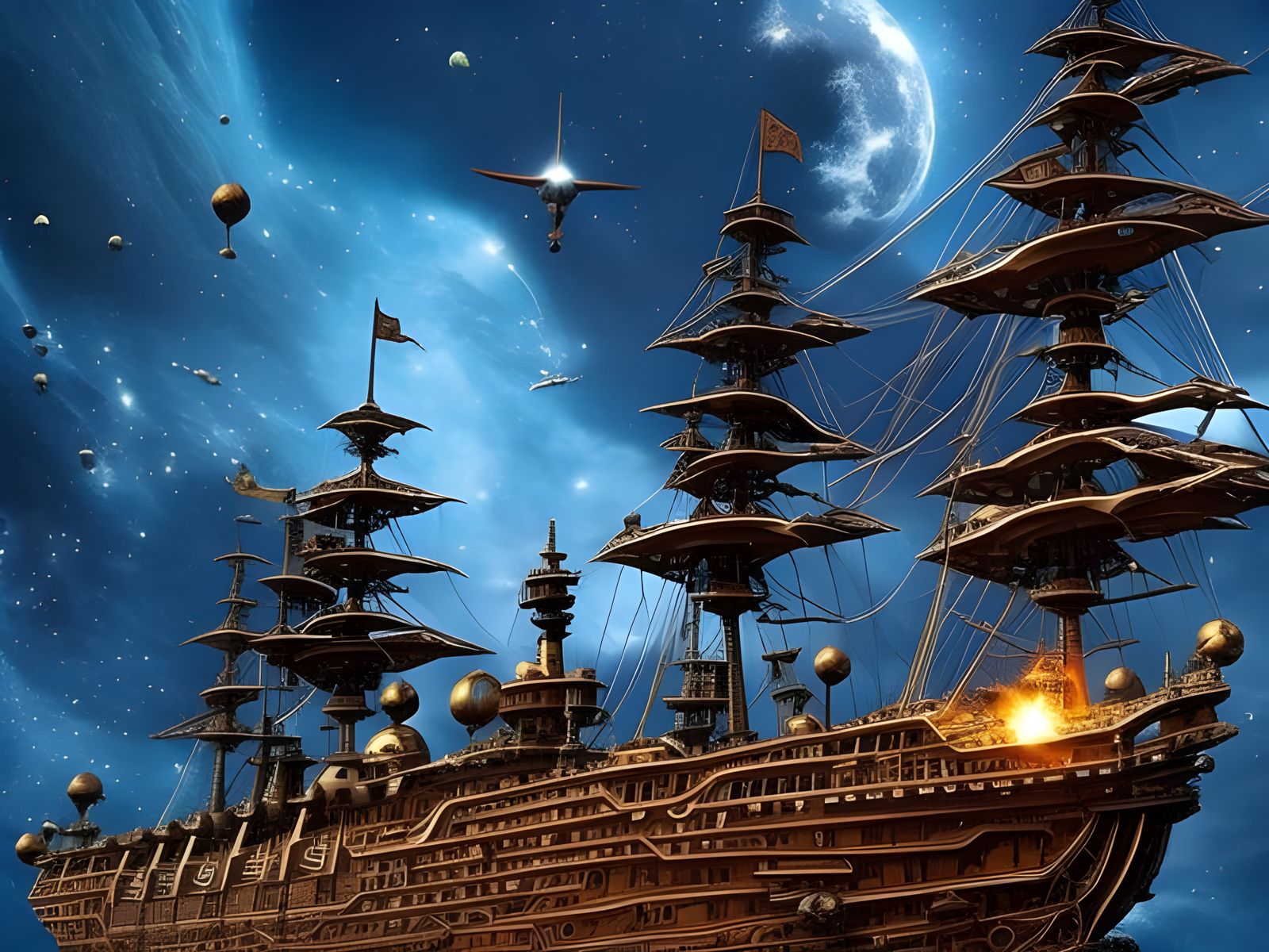 Space Pirate Ship Sailing the Astral Sea