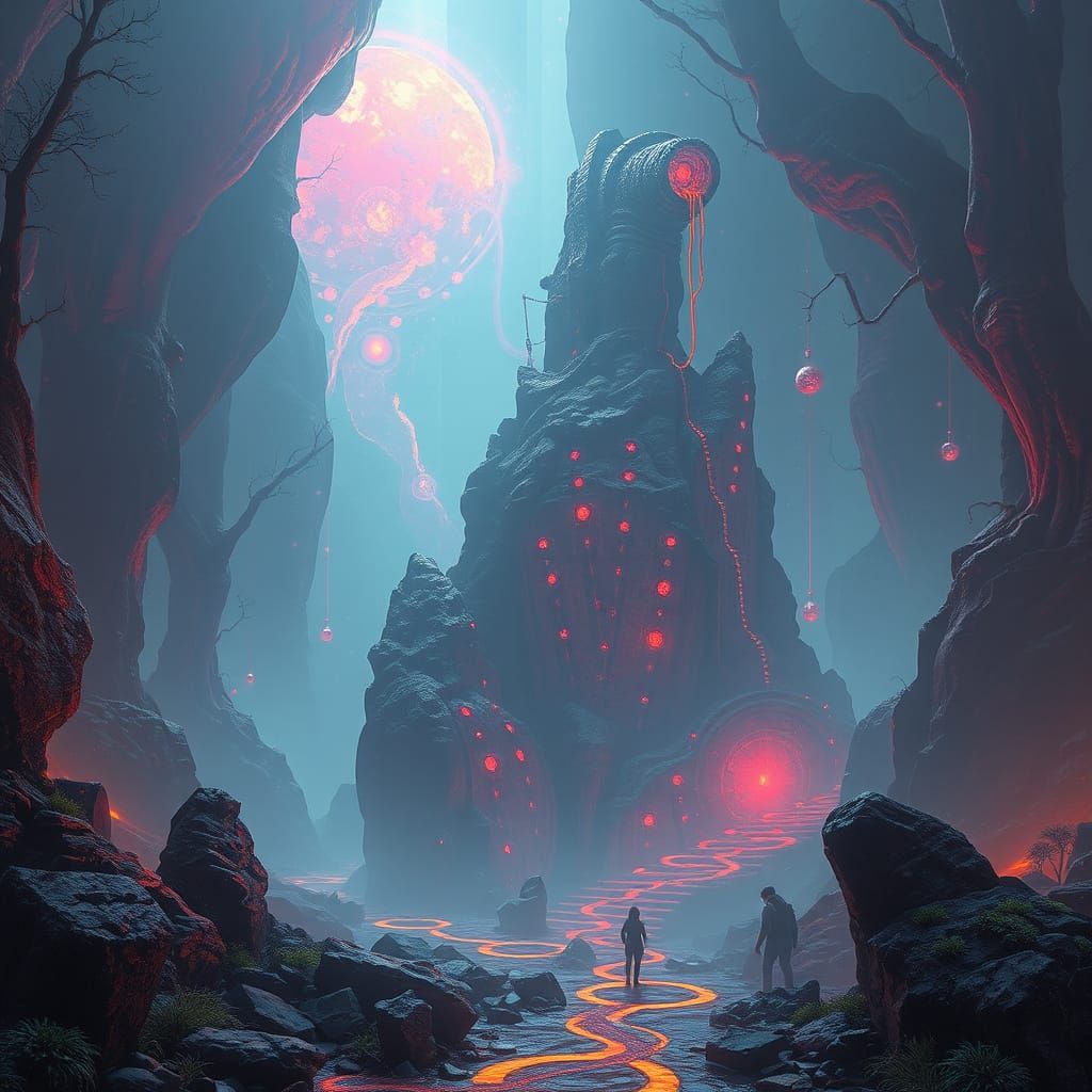 Dreamlike Futuristic Scene with Vibrant Colors and Intricate...