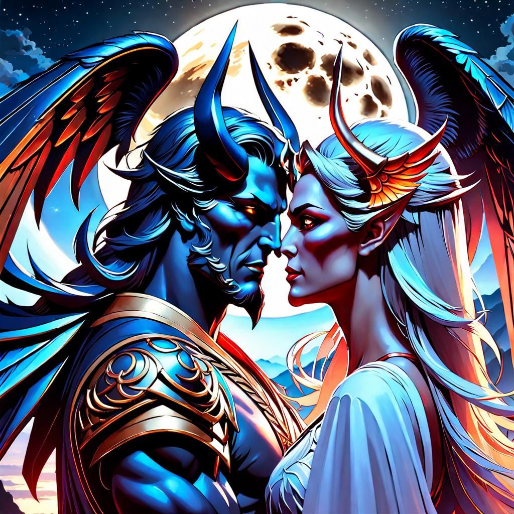 Angelic Encounter: Demoness and Angel Staring