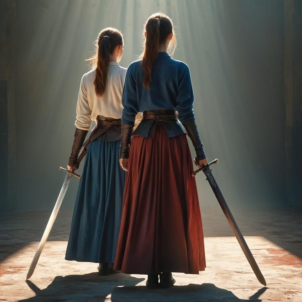 Fantasy Women with Swords in Renaissance Style