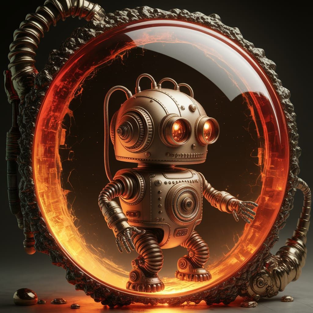 Steampunk Robot Encased in Amber Fossil