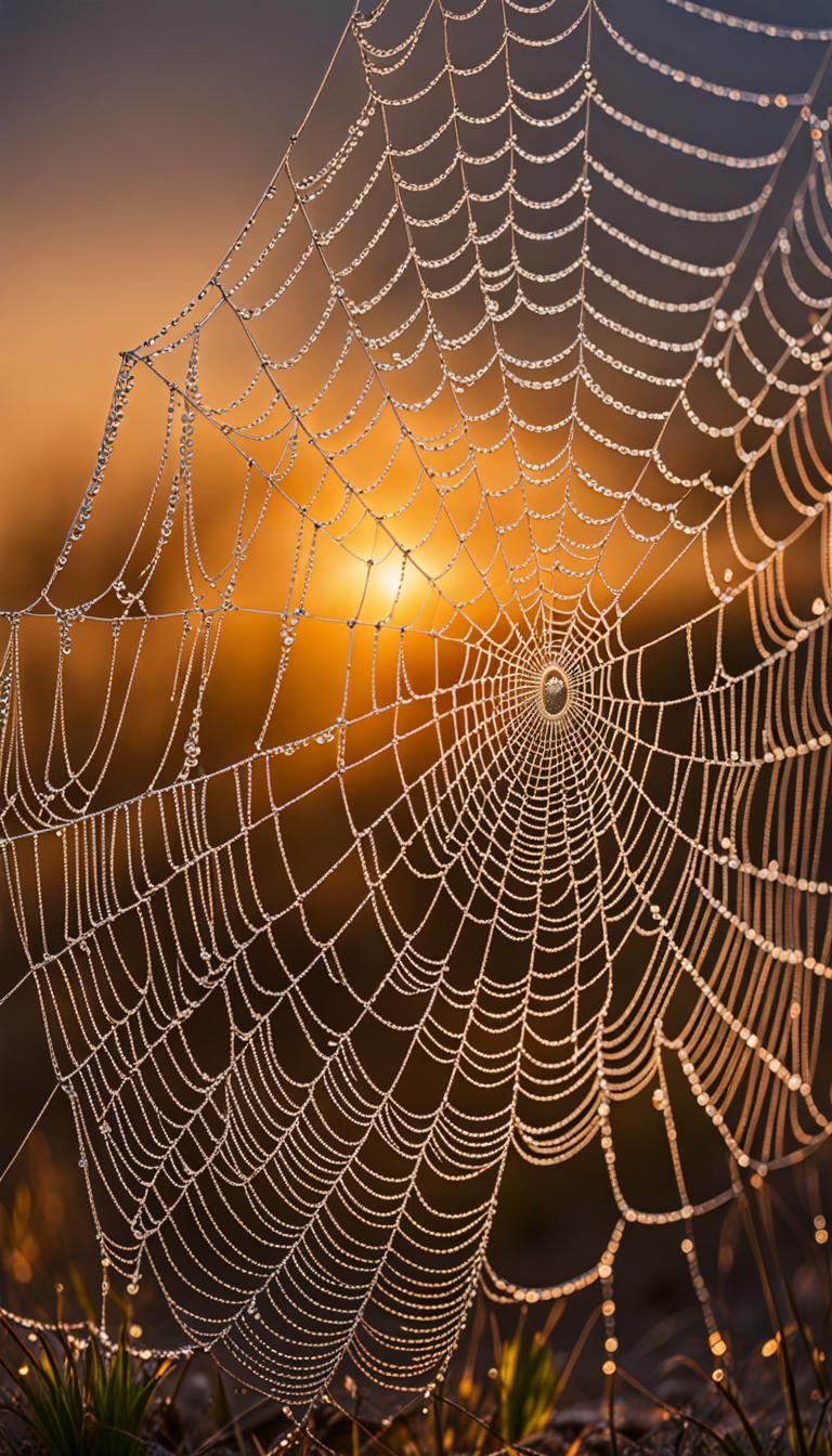 Dew-Kissed Spiderweb with Art Nouveau Elements