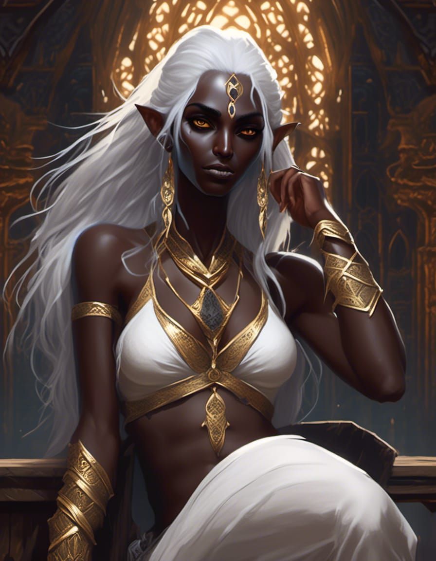 Handsome Dark Elf with Golden Eyes in Detailed Art
