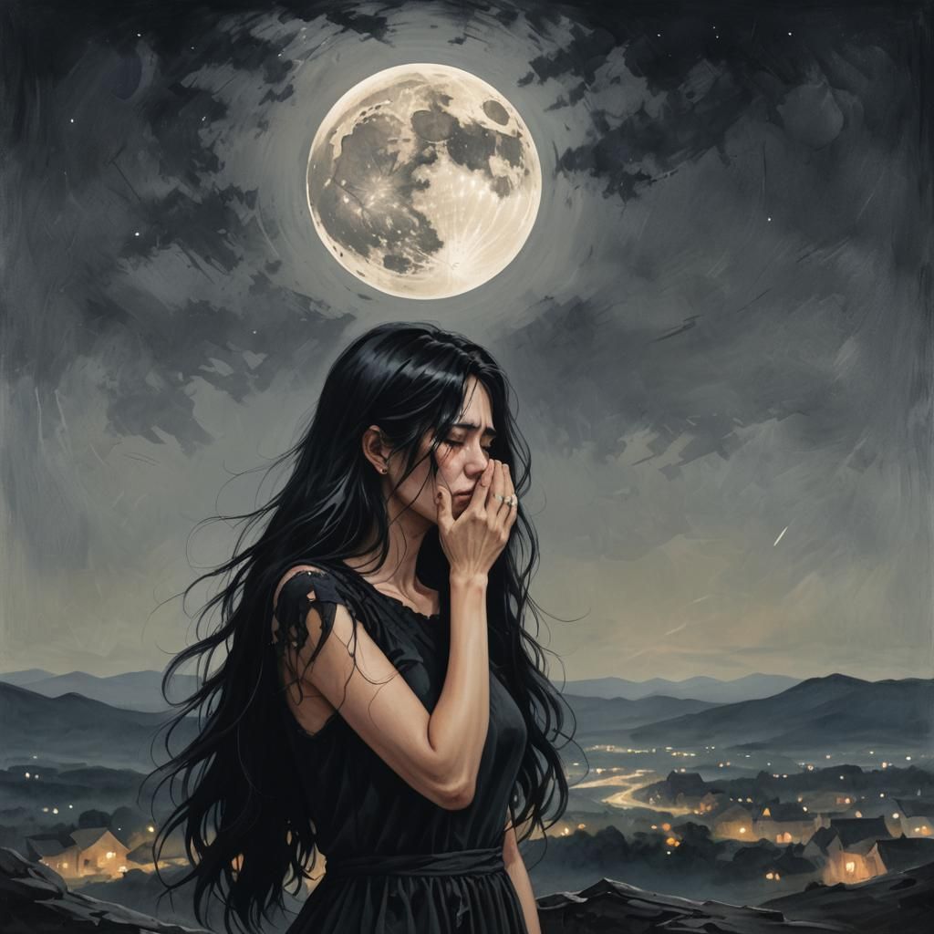 Gothic Woman Crying at the Moon