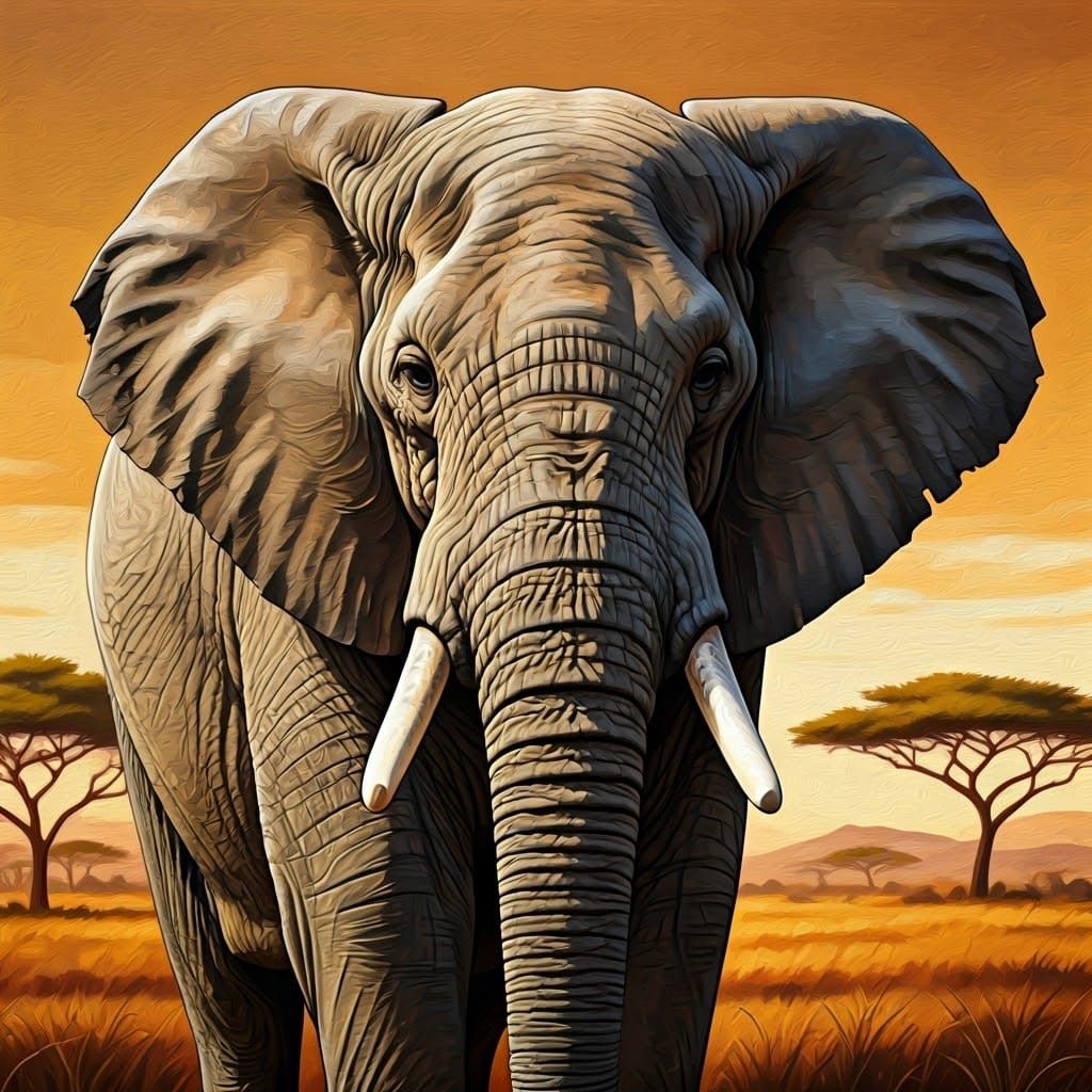Majestic Elephant in the Savannah, Wildlife Art