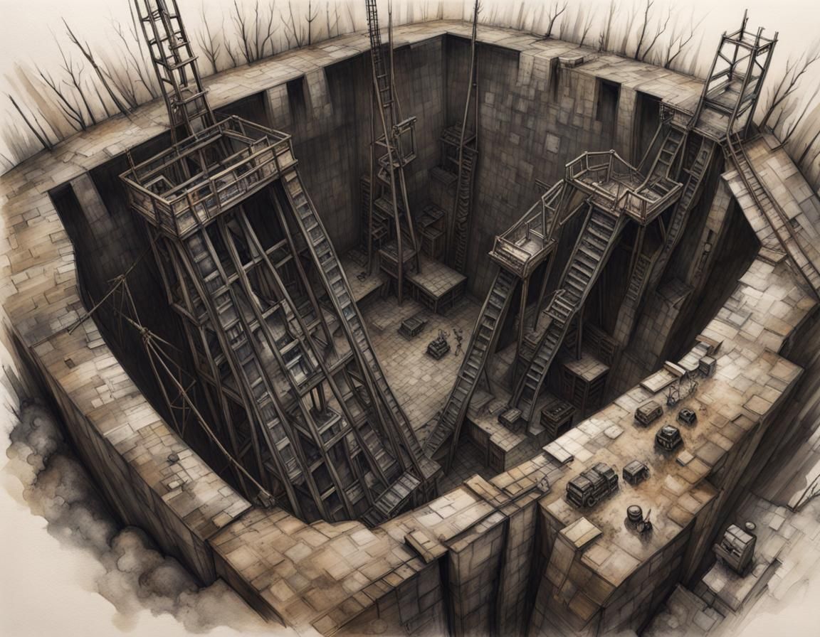 Abandoned Charcoal Mine in Art Brut Style