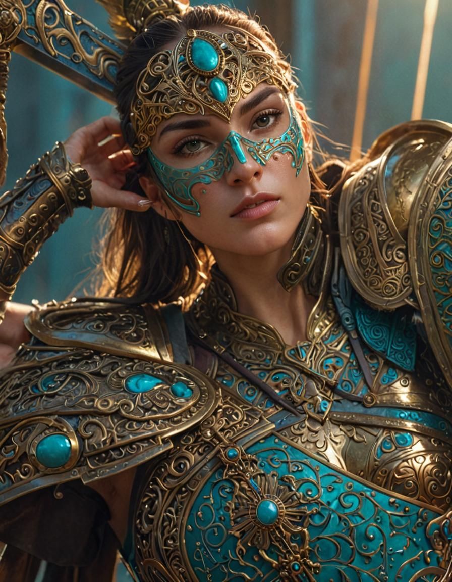 Armored Warrior Woman Portrait in Digital Art Style