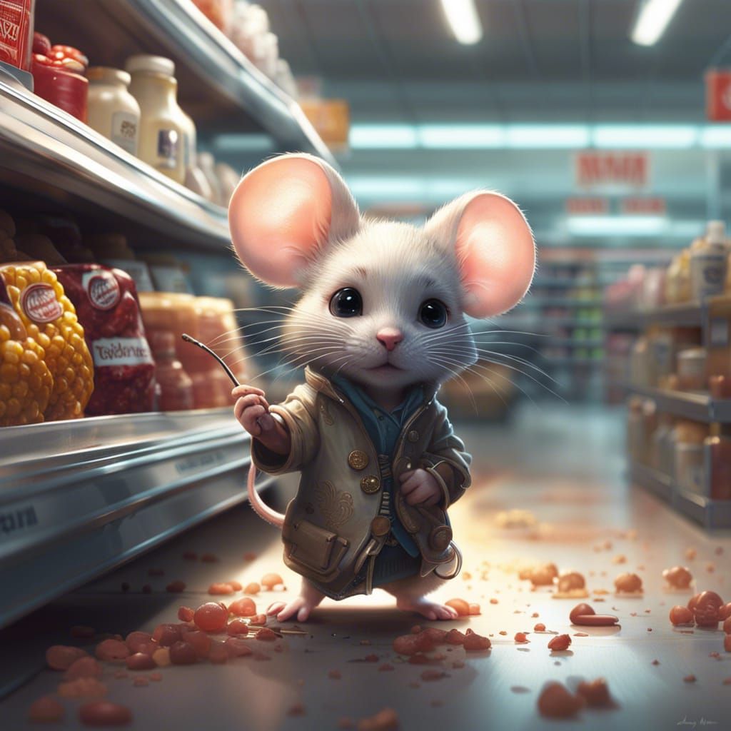 Chibi Mouse Supermarket Worker in Detailed Concept Art