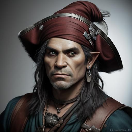 Half-Orc Pirate Portrait with Feathered Hat
