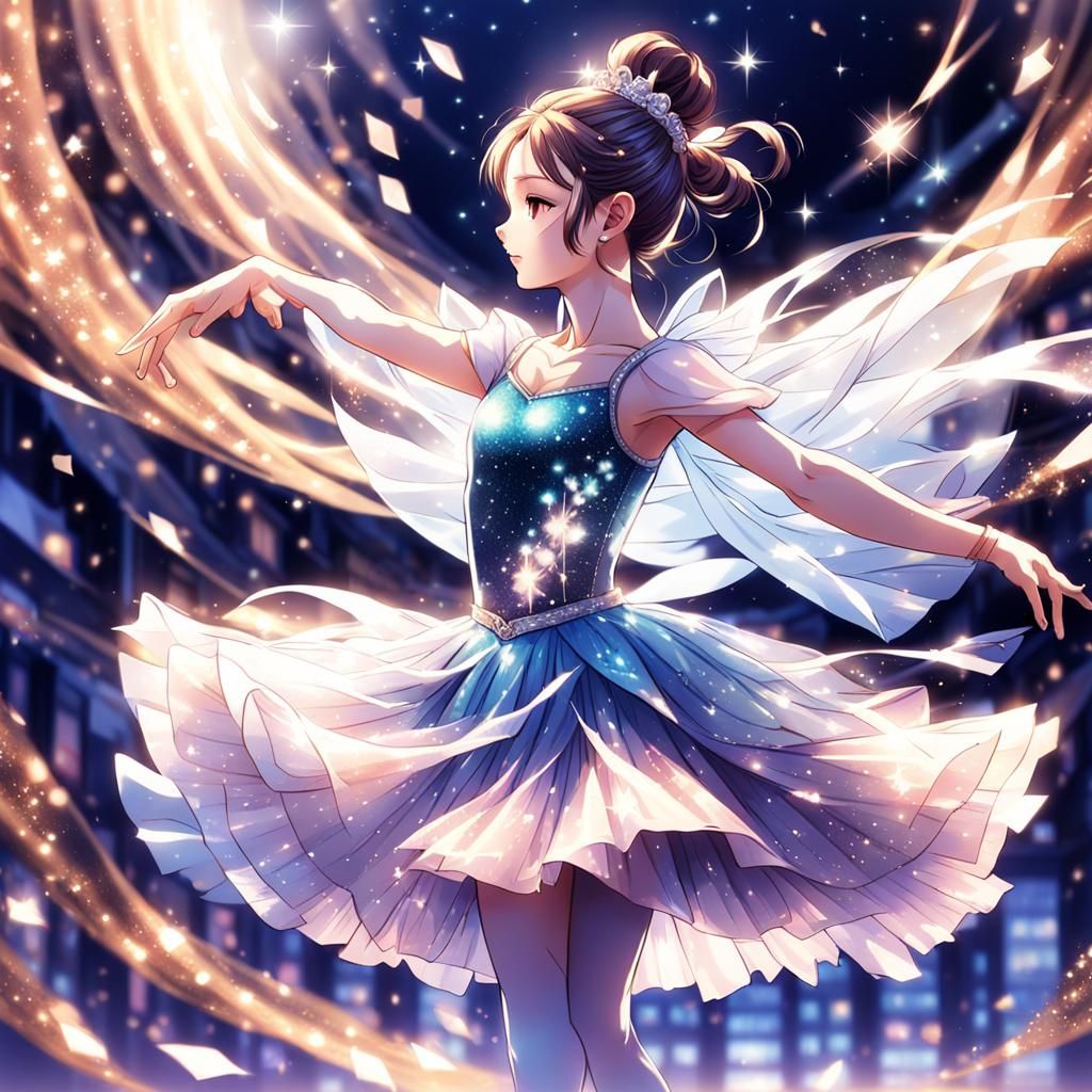 Elegant Manga-Inspired Ballerina in Sparkling Tulle