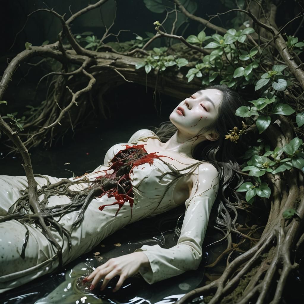 Grotesque Japanese Ophelia with Plant Heart