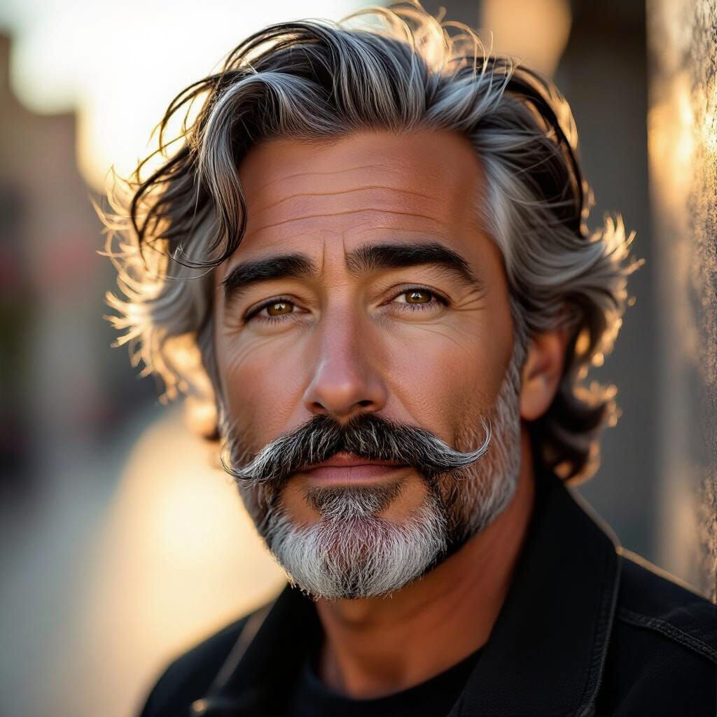 Golden Hour Portrait of a Man with Handlebar Mustache
