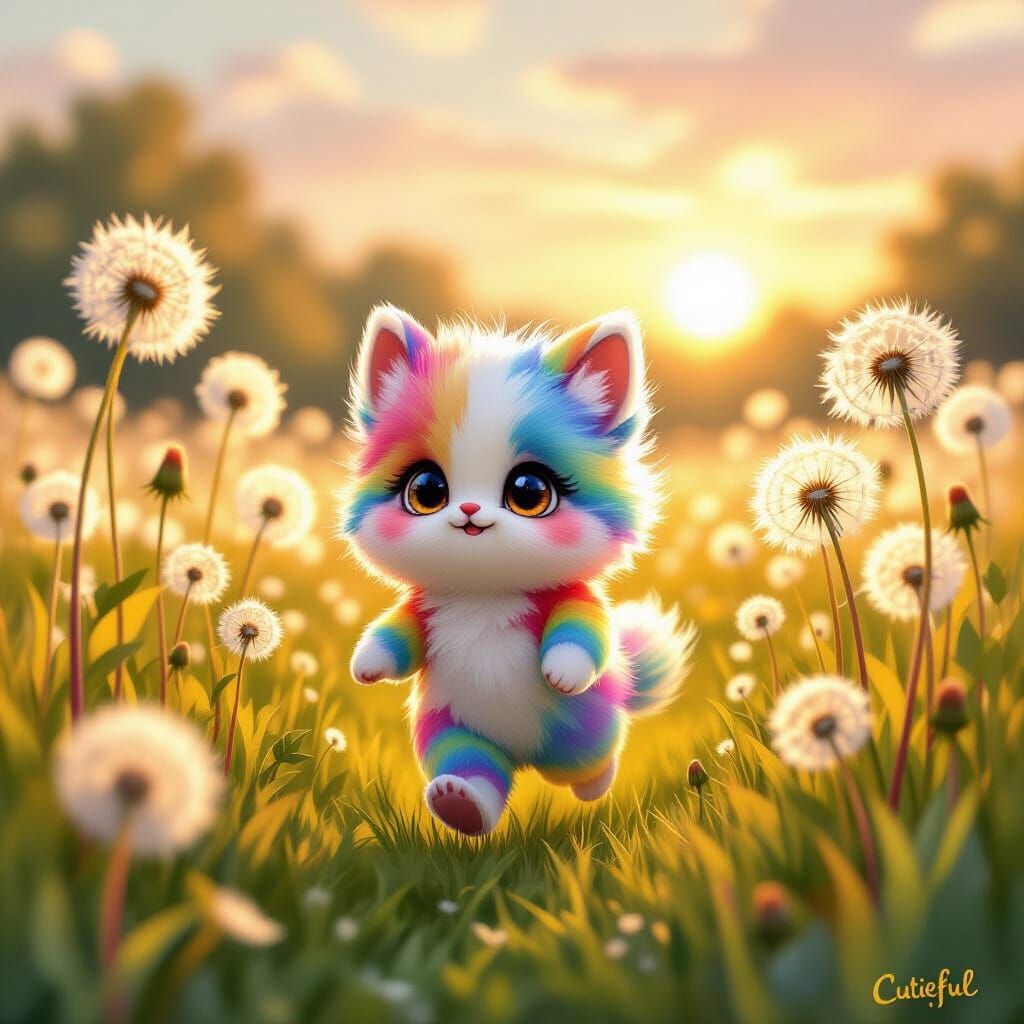 Whimsical Digital Painting of a Fluffy Rainbow Creature