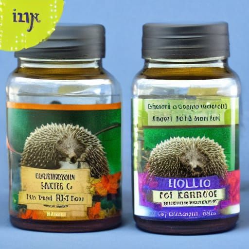 Surreal Hedgehog Potions in Whimsical Art Style