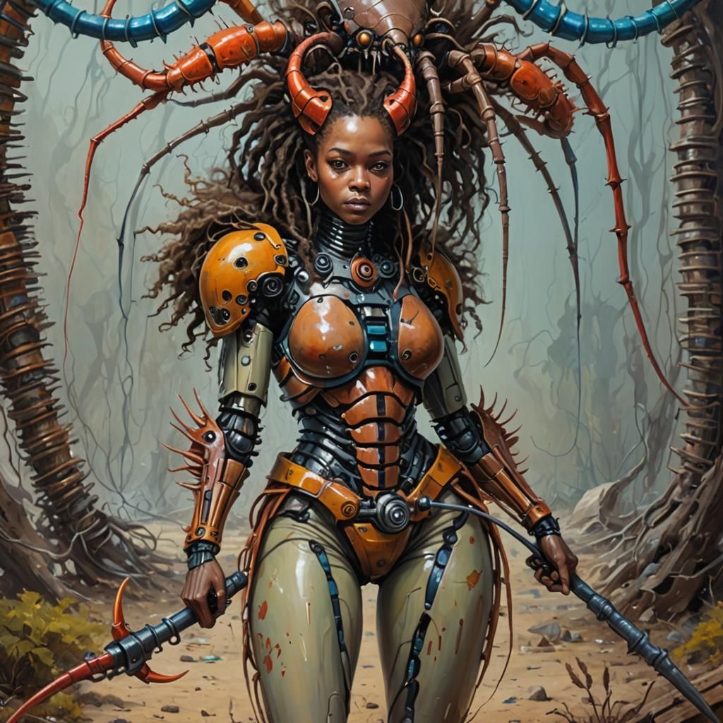 Surrealistic Humanoid Arthropod in Vibrant Oil Painting