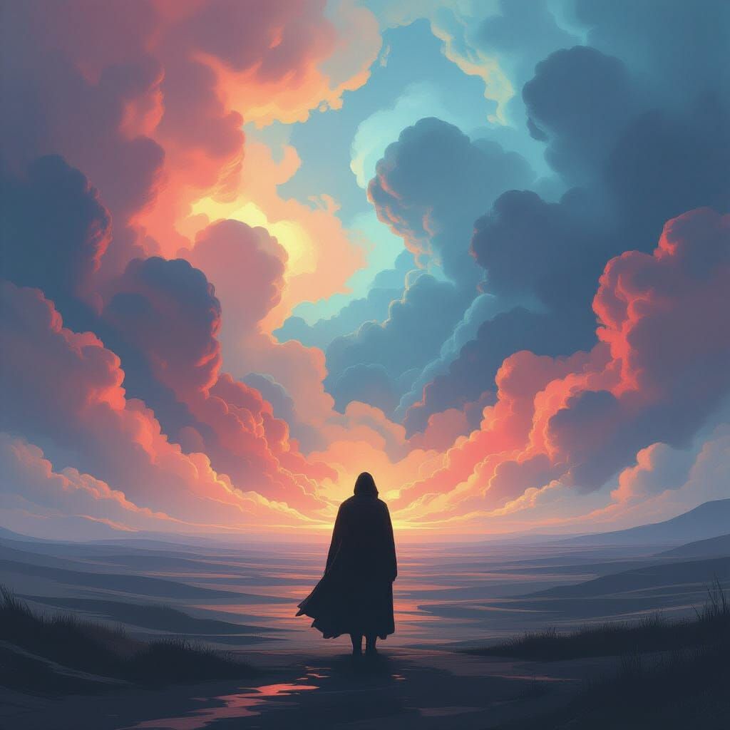 Mysterious Figure in Swirling Clouds: Abstract Impression