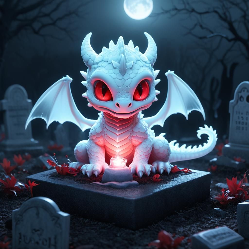 Cute Ghost Dragon in Graveyard, 3D Digital Art