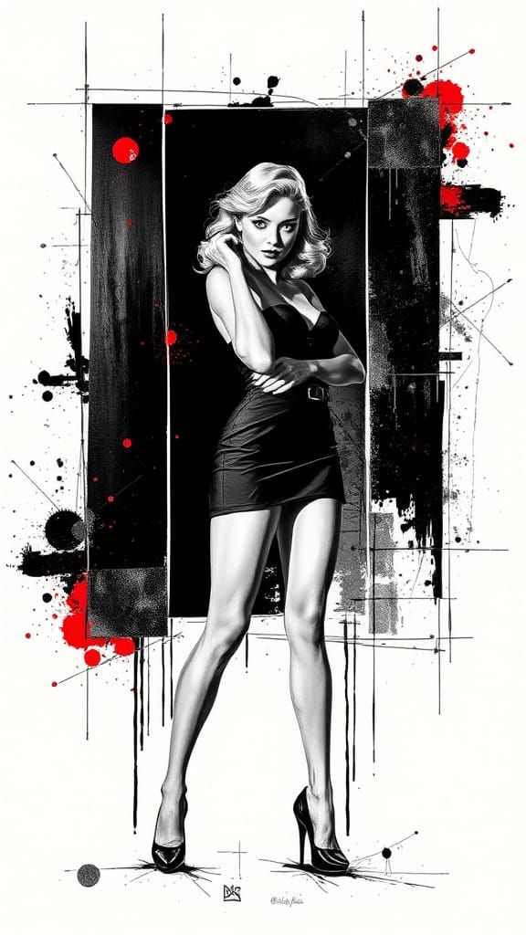 1950s Pin-Up in Geometric Abstract Expressionism