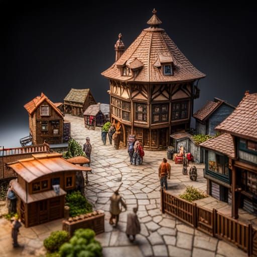 Detailed Resin Model of Fantasy Village Market