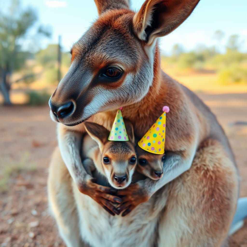 Mother Kangaroo and Baby Celebrate in Australian Outback