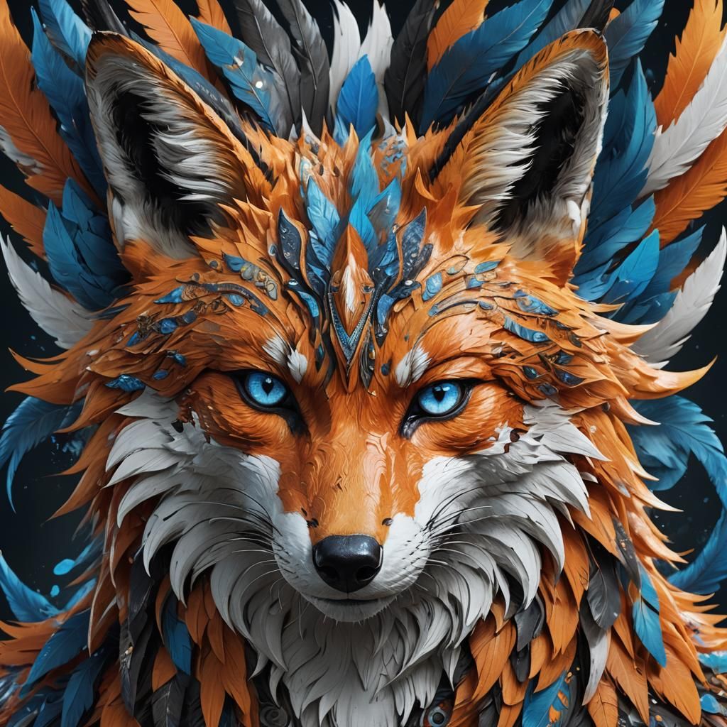 Mythical Fox Portrait in Splash Art Style