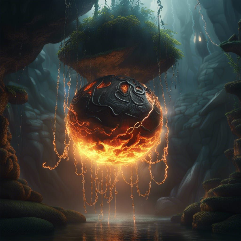 Dramatic Cave Scene with Onyx Orb