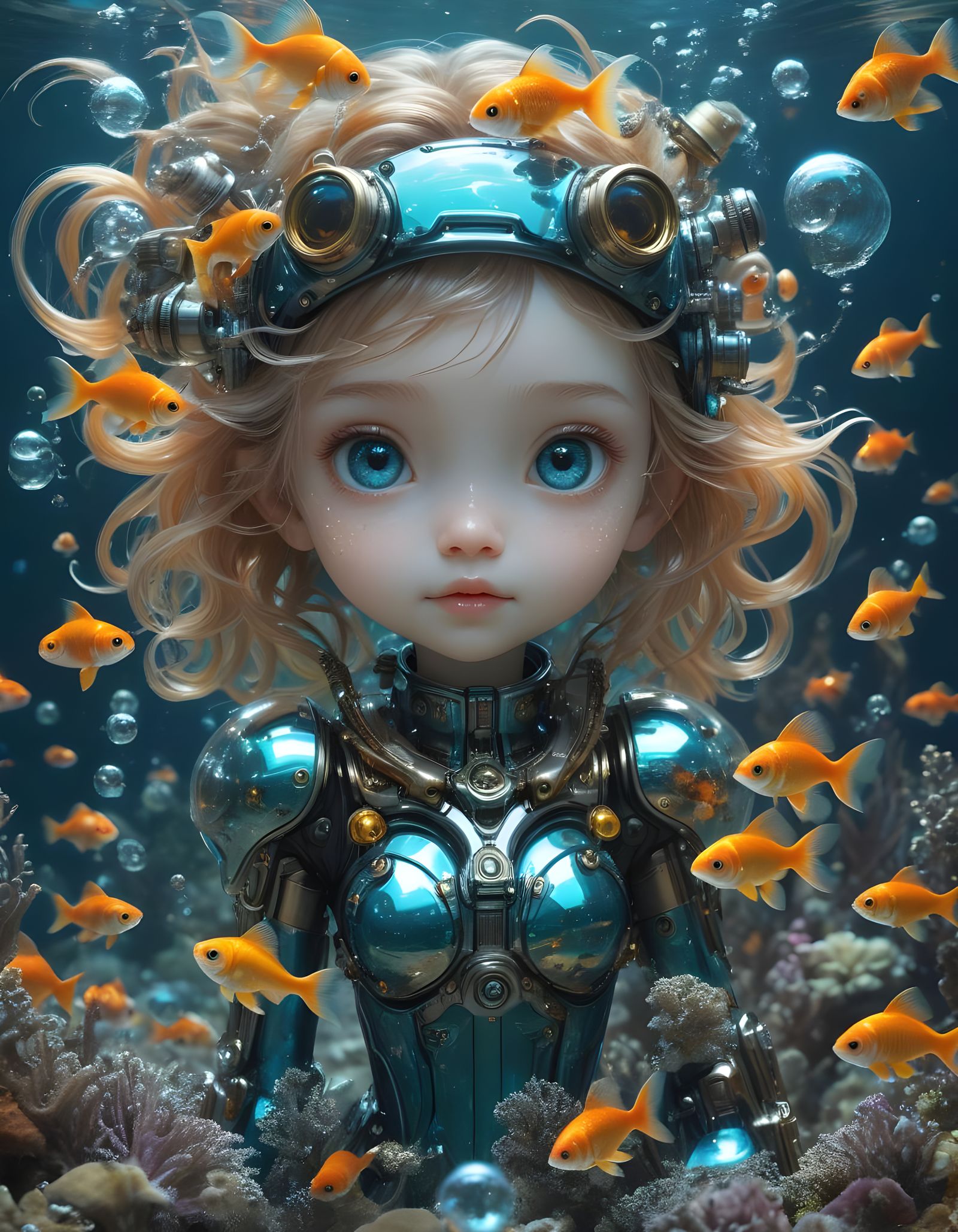Underwater Metallic Water Pixie with Mecha Goldfish