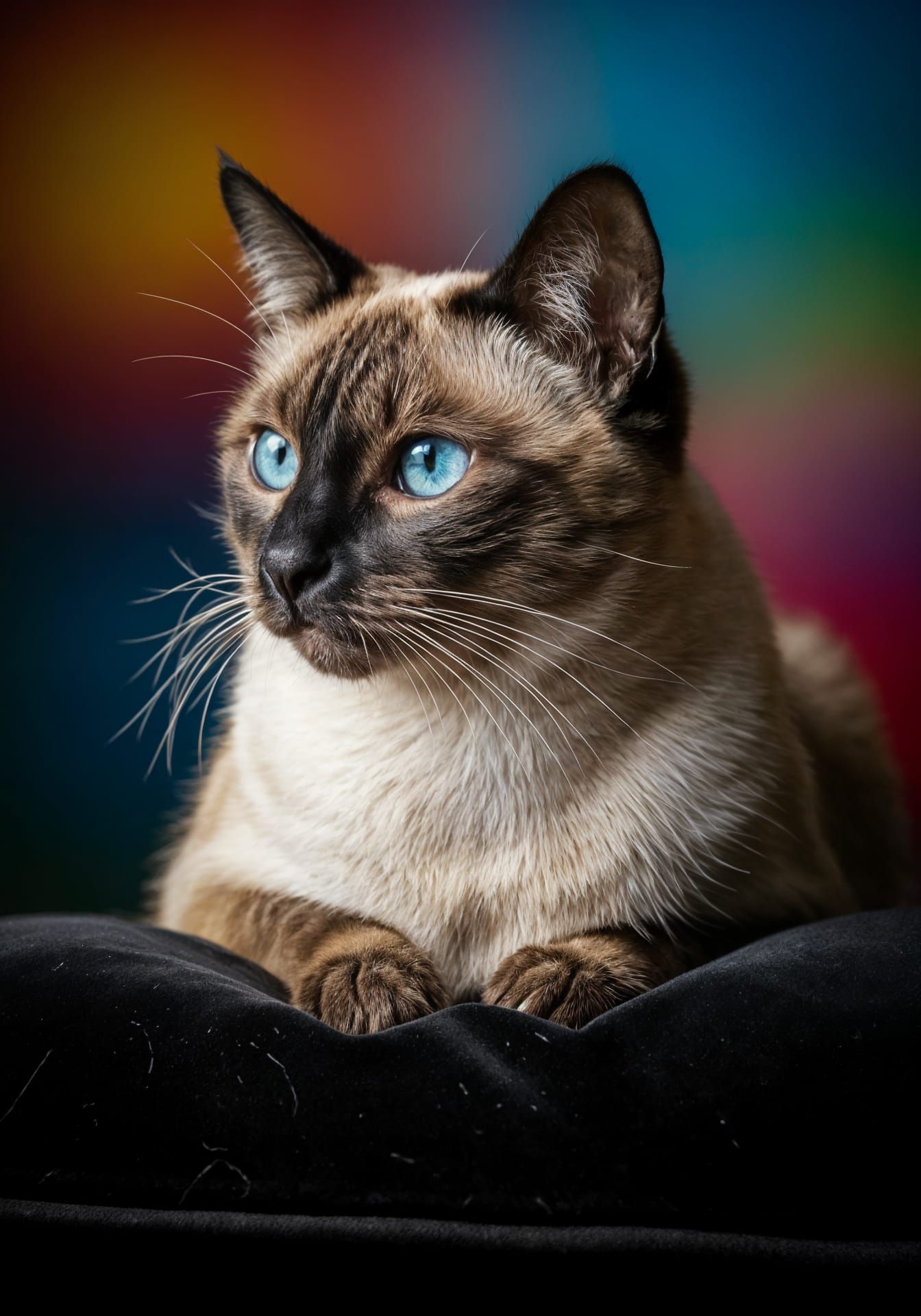 Hyperrealistic Portrait of Siamese Cat with Blue Eyes