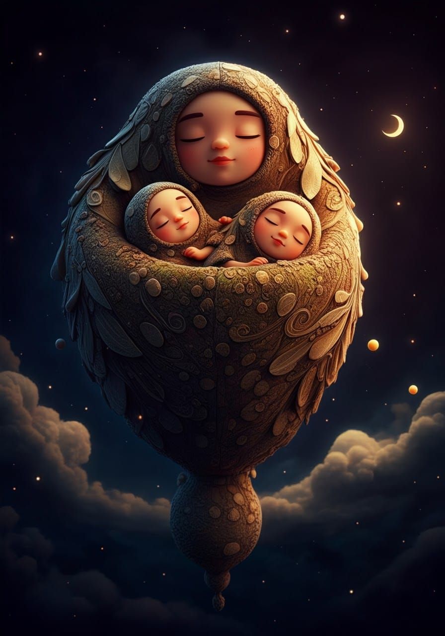 Earth Mothership Soaring in Luminous Night Sky