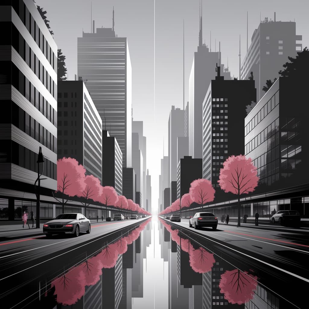 Abstract Ultraminimalist Cityscape in Mixed Media