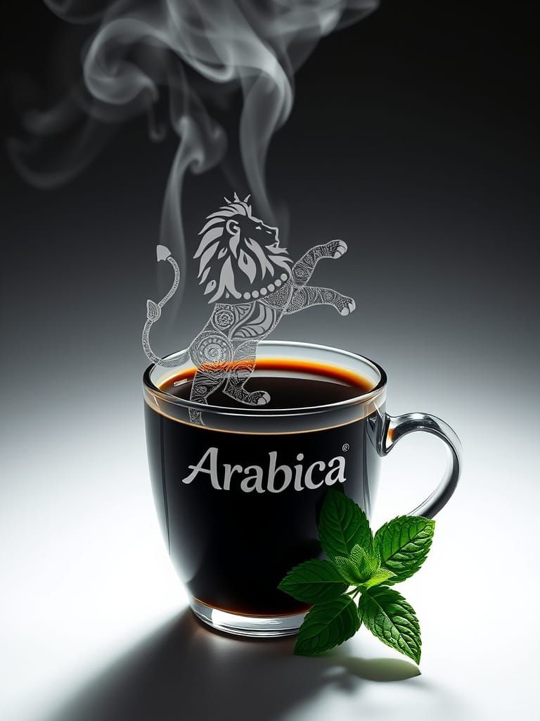 Atmospheric Coffee with Lion Silhouette in Mid-Jump