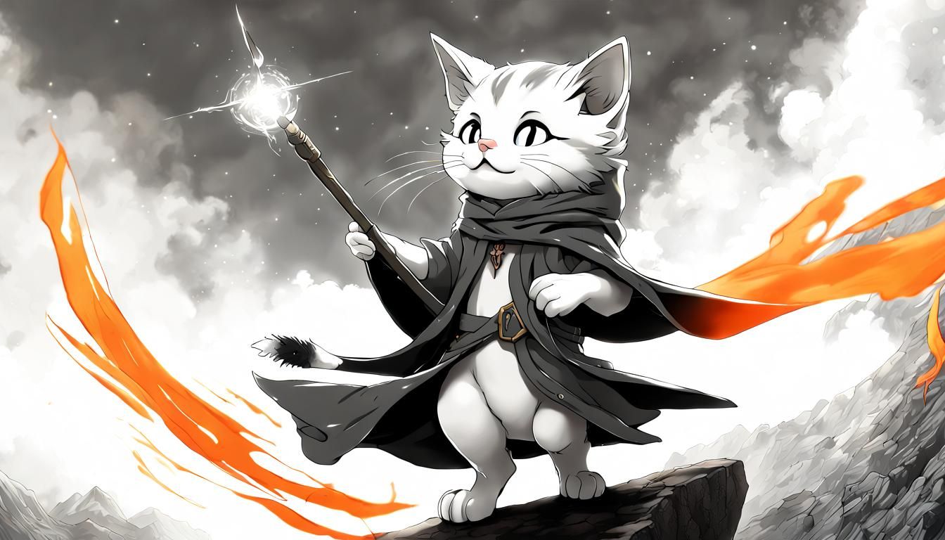 Cosmic Wizard Kitten in High Res Fantasy Anime Style