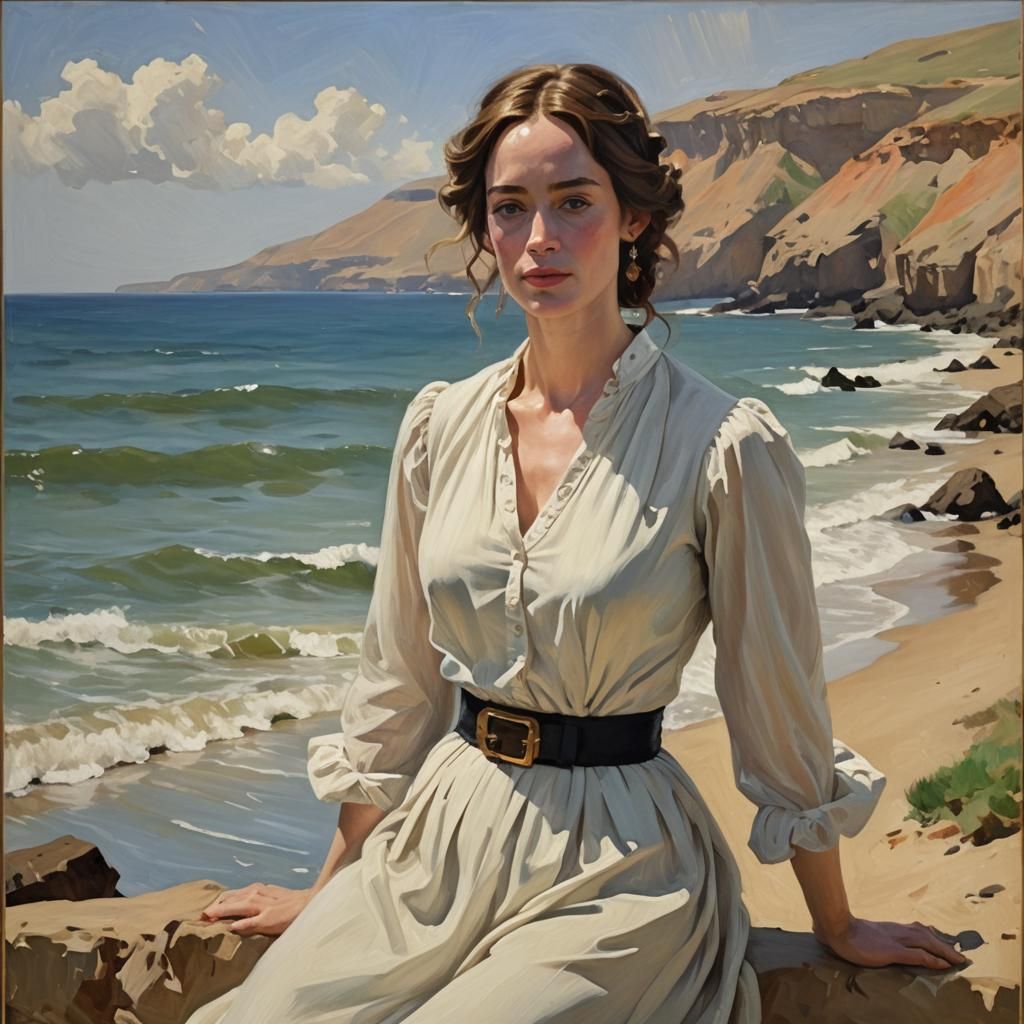 Emily Blunt Oil Painting in Impressionist Style