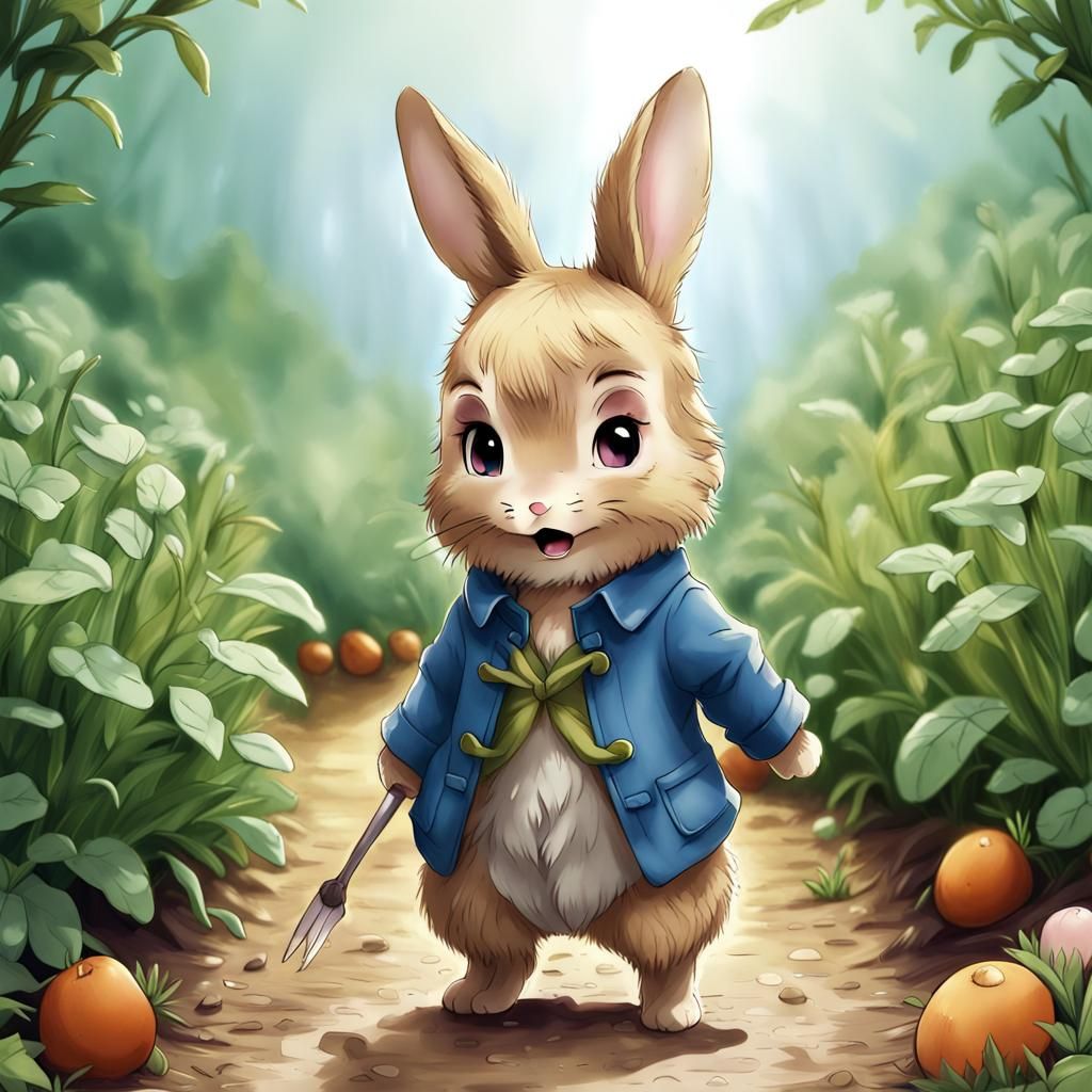 Chibi Peter Rabbit in Anime Style