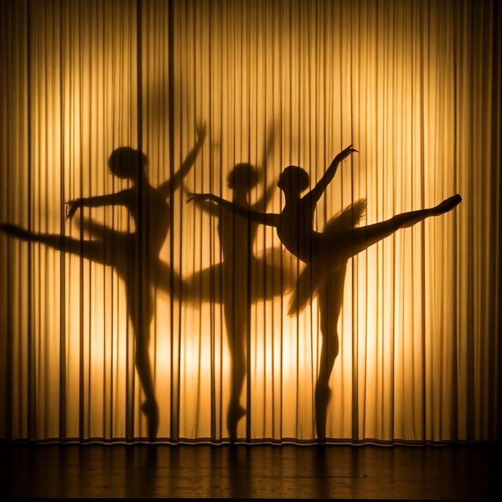 Ballet Dancers in Ethereal Silhouettes, Soft Golden Glow