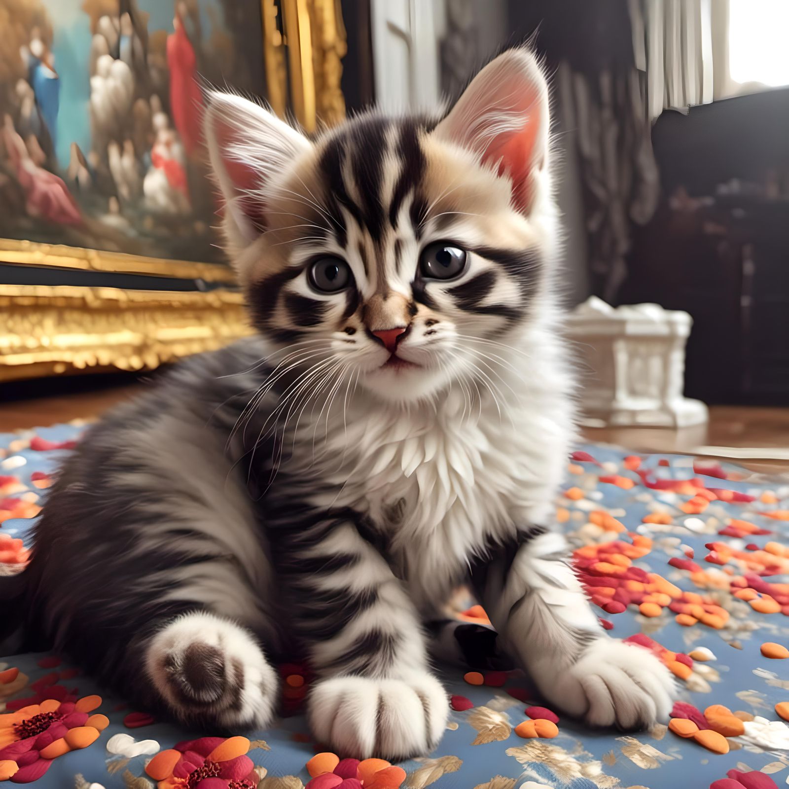 Cute Kitten in Impressionist Style