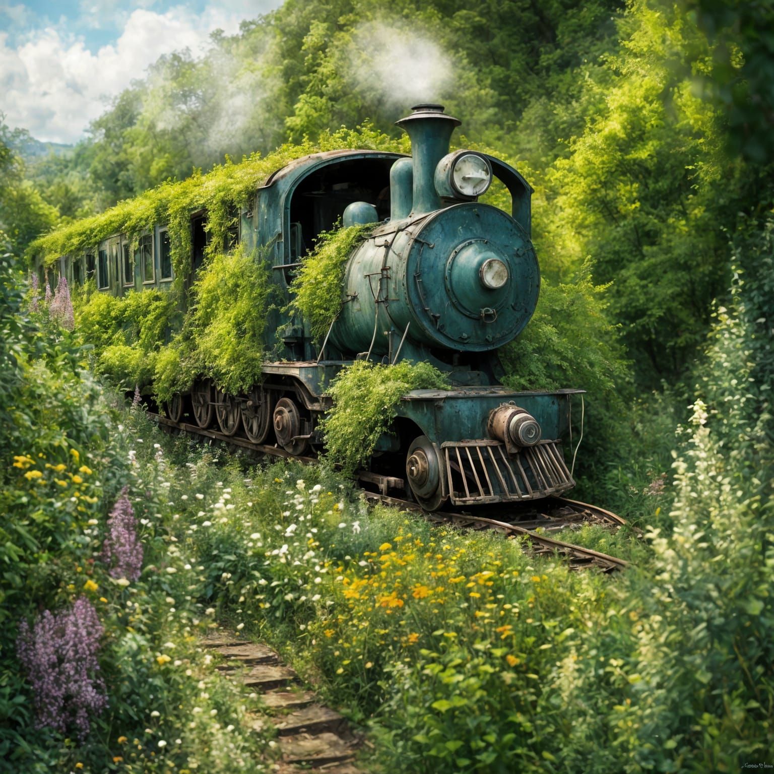 Impressionistic Train Reclaimed by Nature