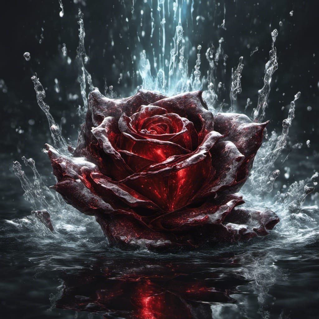 Crystal Rose in Water: Hyperdetailed Dark Fantasy Art
