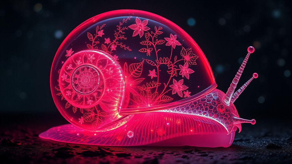 Bioluminescent Fractal Plants in Glass Snail Shell