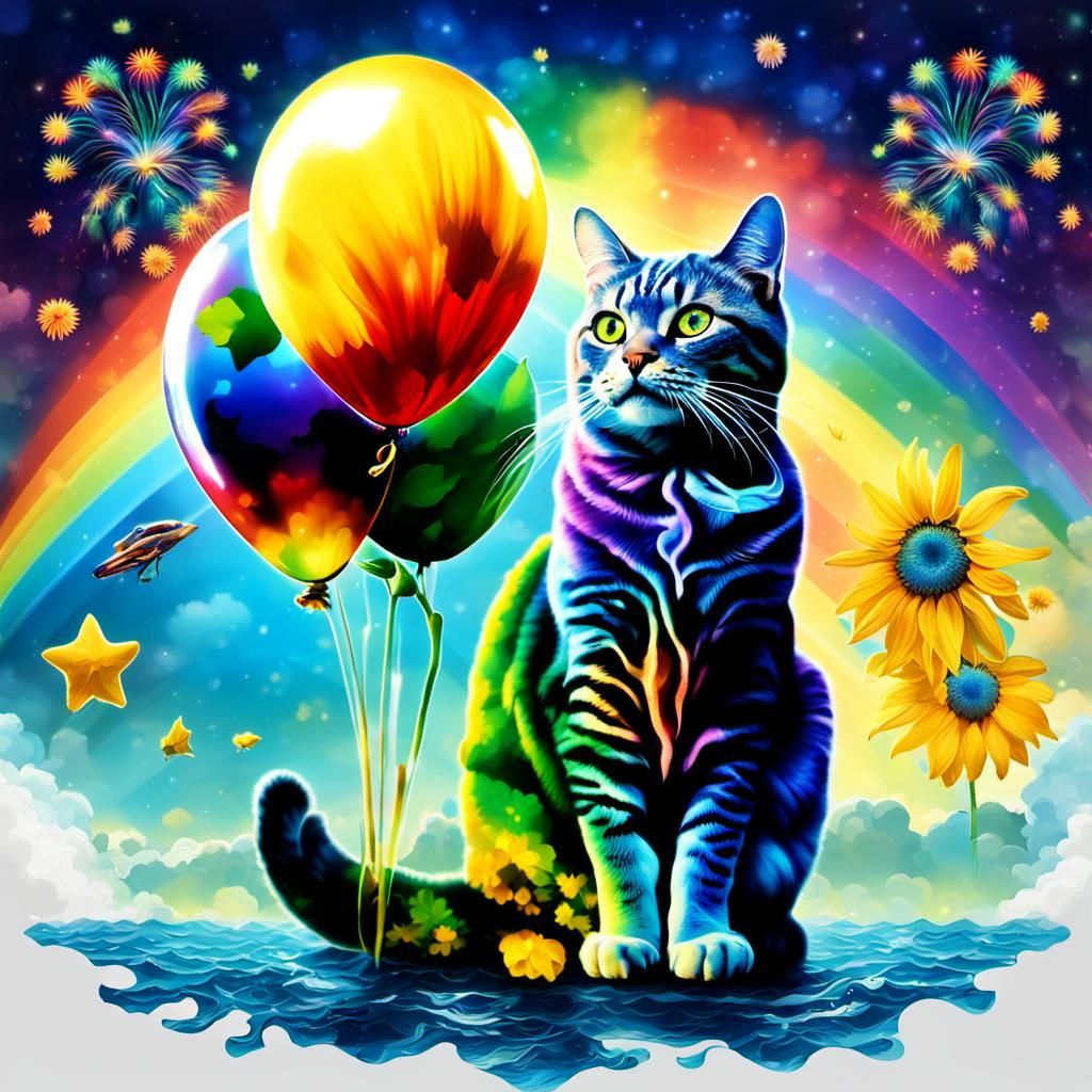 Surreal Lucky Clover Cat in Cosmic Candyland