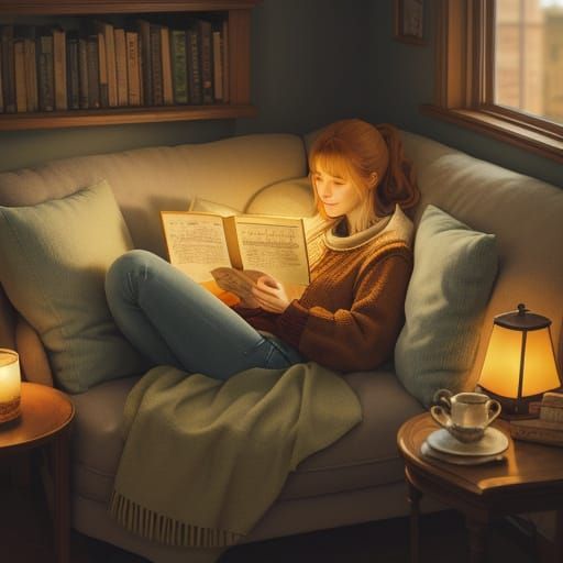 Cozy Nook: A Whimsical Reading Illustration