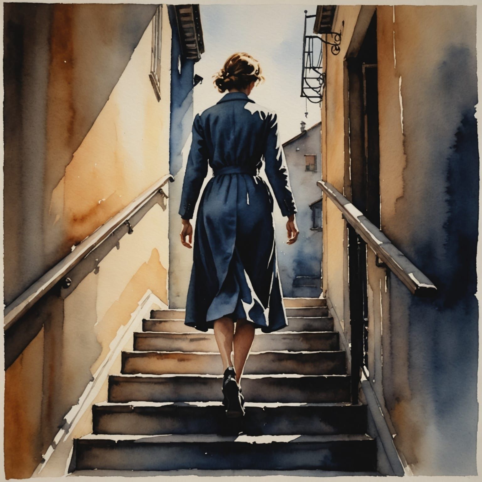 Ethereal Woman Descends into Shadows