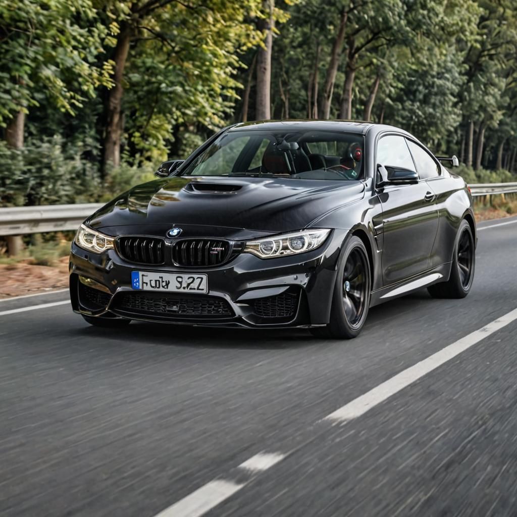 Black BMW M4 F82 Speeding on Highway